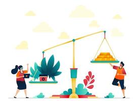 la metáfora del valor del cannabis es más que oro. economía del oro y la marihuana. medicina tradicional cara con hierbas. ilustración vectorial para sitio web, aplicaciones móviles, banner, plantilla, cartel vector