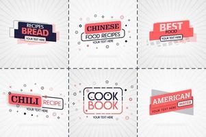 Pink cooking book set for food and recipe magazines. Restaurant menu titles or badges for food stores and restaurants. Minimalist design for recipe banners vector