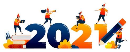 Countdown of 2020 to 2021 with theme of education, study, learning. Vector illustration concept can be use for landing page, template, ui ux, web, mobile app, poster, banner, website, flyer