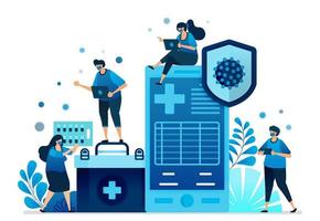 Vector illustration of hospital health service applications and mobile clinics for handling covid-19 pandemic. Can be used for landing page, website, web, mobile apps, flyer banner, template, poster