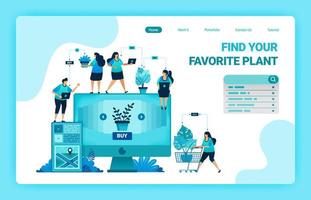 Landing page of shop and find plants at best prices. E-commerce and delivery service with mobile apps. Looking for monstera plants online. Vector design template for web, websites, site, banner, flyer