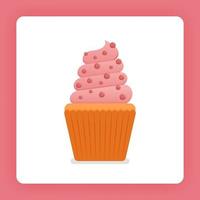 Illustration of cupcake with simple strawberry ice cream with choco chips. Strawberry muffin cream for birthday cake. Design can be for books, flyer, poster, website, web, apps, landing page, cookbook vector