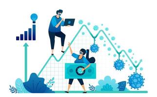 Vector illustration of failure and negative economic growth due to covid-19 or corona virus. Depression, inflation and corporate bankruptcy due to pandemic. Landing page, web, website, banner, apps