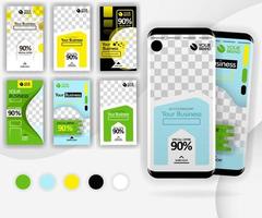 social media swipe template with a mockup smartphone for internet marketing, promotion, ads, online business, can use for, landing page, template, ui, web, mobile app, vector illustration concept