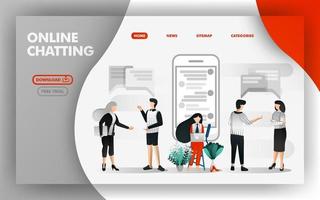 Vector Illustration Concept of online chatting. People talking to each other and girls chatting with online apps. Easy to use for website, banner, brochure, flyer, print, mobile, UI, poster, template