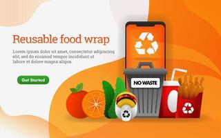 3D food. junk food with theme of reduce, reuse, recycle. contains dump, fries and hamburger. can use for, landing page, template, web, banner, vector illustration, online promotion, internet marketing