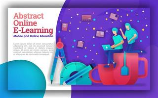 Illustration for abstract online learning with vivid themes. Education programs for online learning help government,student and teacher improve education, study time and determine education policies vector