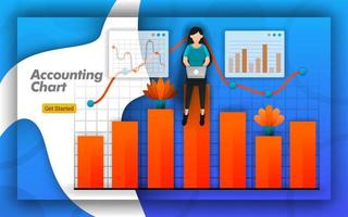 Accounting Chart Design with bar charts and line charts for all accounting activities, accounting training, certifications. simply bookkeeping for brochure and design presentations. Flat vector style