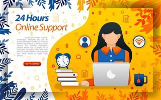 24 hours customer service. online hotlink. online service to help customers, concept vector ilustration. can use for, landing page, template, ui, web, mobile app, poster, banner, flayer