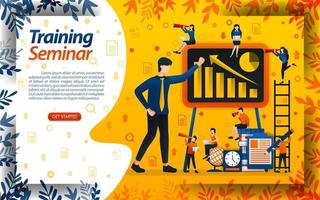 Teach business for beginners. seminar for entrepreneur training and increasing sales, concept vector ilustration. can use for landing page, template, ui, web, mobile app, poster, banner, document