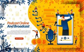 Online influencer and broadcast streamer. live podcast or online radio for smartphone, concept vector ilustration. can use for landing page, template, ui, web, poster, banner, flyer, document, website