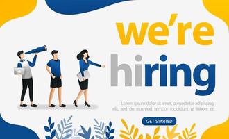 people looking for employees with words we're hiring, concept vector ilustration. can use for landing page, template, ui, web, mobile app, poster, banner, flyer, background, website, advertisement