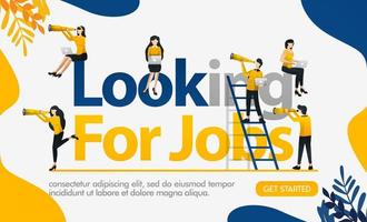 Looking for Jobs words with lots of people wearing binoculars to get a chance, concept vector ilustration. can use for landing page, template, ui, web, mobile app, poster, banner, flyer, background
