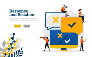 Response and Reaction processing application from user comments for products vector illustration concept can be use for, landing page, template, ui ux, web, mobile app, poster, banner, website