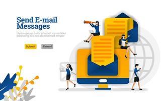 Sending e-mail messages and articles from end to end. envelopes and computers vector illustration concept can be use for, landing page, template, ui ux, web, mobile app, poster, banner, website