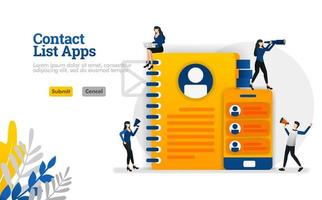 Contact list apps for mobile and reminders equipped with books and smartphones vector illustration concept can be use for, landing page, template, ui ux, web, mobile app, poster, banner, website