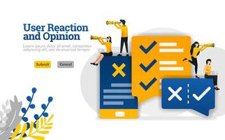 User reaction and conversation opinion with apps for marketing and advertising industry illustration concept can be use for, landing page, template, ui ux, web, mobile app, poster, banner, website vector