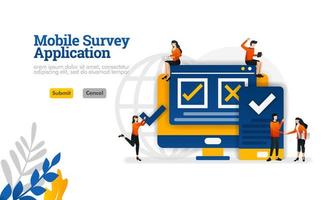 La aplicación de encuesta móvil para elegir estar de acuerdo o en desacuerdo con el concepto de ilustración vectorial de la encuesta se puede utilizar para, página de destino, plantilla, ui ux, web, aplicación móvil, cartel, banner, sitio web vector