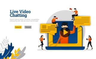 Live Video chatting with laptops, conversations for industrial vlogger, social media vector illustration concept can be use for, landing page, template, ui ux, web, mobile app, poster, banner, website