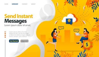 enviar mensajes instantáneos, enviar mensajes al almacenamiento, almacenamiento en la nube para conversaciones, el concepto de ilustración vectorial se puede utilizar para, página de destino, plantilla, ui ux, web, aplicación móvil, póster, banner, sitio web vector