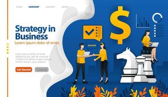 business strategy with chess and money, marketing planning vector illustration concept can be use for, landing page, template, ui ux, web, mobile app, poster, banner, website