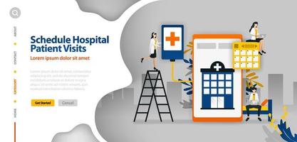 calendario de visitas del paciente al hospital, programación del hospital, solicitud de planificación del hospital. El concepto de ilustración vectorial se puede utilizar para la página de destino, plantilla, ui ux, web, aplicación móvil, póster, banner, sitio web vector