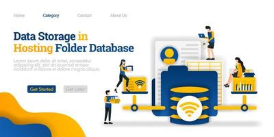 Data Storage in Hosting Database Folder. open and change various files from hosting folder. Vector flat illustration concept, can use for, landing page, template, web, homepage, poster, banner, flyer