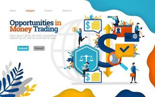 Opportunities in money trading. make choices and decisions in financial investment. Vector flat illustration concept, can use for, landing page, template, ui, web, homepage, poster, banner, flyer