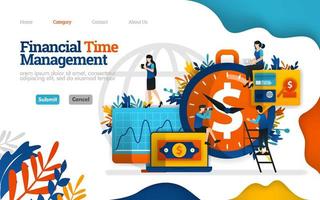 Financial Time Management. manage finances effectively. best investment partner is time. Vector flat illustration concept, can use for, landing page, template, ui, web, homepage, poster, banner, flyer