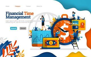 Financial Time Management. manage finances effectively. best investment partner is time. Vector flat illustration concept, can use for, landing page, template, ui, web, homepage, poster, banner, flyer