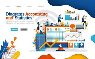 Accounting and Statistics Diagram. increase business performance with good accounting. Vector flat illustration concept, can use for, landing page, template, ui, web, homepage, poster, banner, flyer