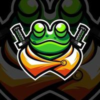 Ninja frog mascot design on black background vector