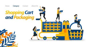 diseño de carritos de compras para web y comercio electrónico. use carros y canastas para comprar. ilustración vectorial. estilo de icono plano adecuado para página de destino web, banner, volante, pegatina, papel tapiz, fondo vector