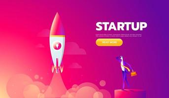 Startup Concept. Rocket launch icon - can be used to illustrate cosmic topics or a business startup, launching of a new company vector