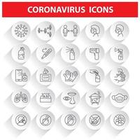 Conjunto de iconos de línea de coronavirus. vector