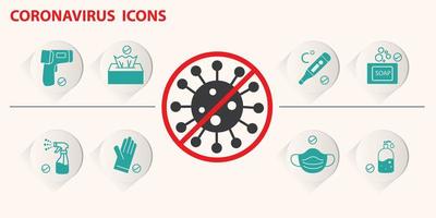 Covid 19 coronavirus, prevention outbreak disease pandemic virus icons set