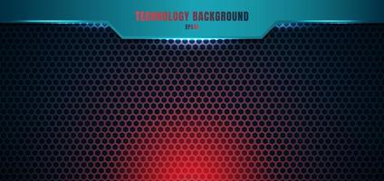 Template blue geometric header on hexagon pattern red lighting background and texture with space for your text. vector