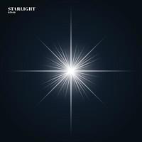 Starlight Shining flare with rays isolated on dark blue background. vector