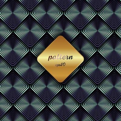 Abstract metallic geometric blue square pattern with shadow and golden background label.