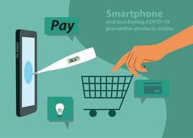 Shopping online during quarantine covid-19. Smartphone shopping online. vector