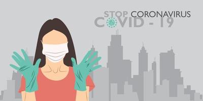 detener el virus corona usando guantes póster