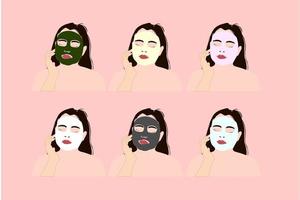 Girl with various face masks vector