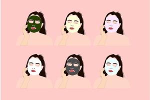 Girl with various face masks vector