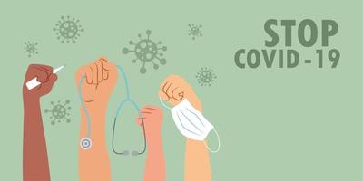 detener el concepto de propagación del coronavirus con las manos en el aire vector