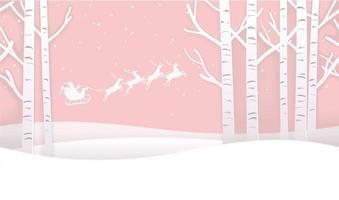 Fondo de bosque de invierno de Navidad transparente con santa claus y renos. vector