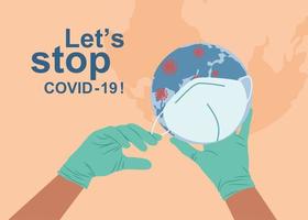 Globe wearing protective Medical mask for preventing Coronavirus, Covid-19. vector