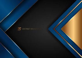 Abstract elegant blue geometric overlap layers with stripe golden line and lighting on black background. vector