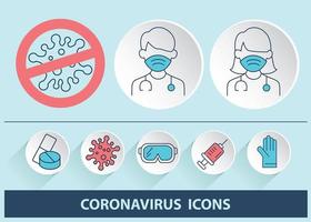 Set of icon COVID-19 symptoms. Pandemic. Doctor and coronavirus symptoms.