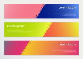 Set of abstract horizontal banner design template diagonal lines contrast colorful background. vector