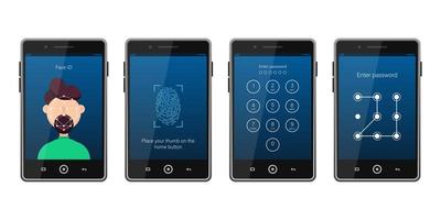 Set of different screen lock on smartphone vector